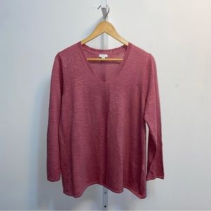 J Jill V Neck Sweater 1X Cotton Linen Blend Pullover Lightweight